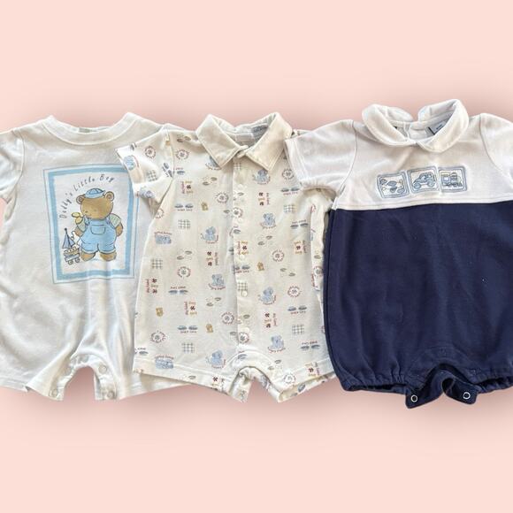 Basic Editions Other - Vtg Baby Boy Bubble Romper Lot 6-9 Months Summer Shorts Duck Coverall Bear Train